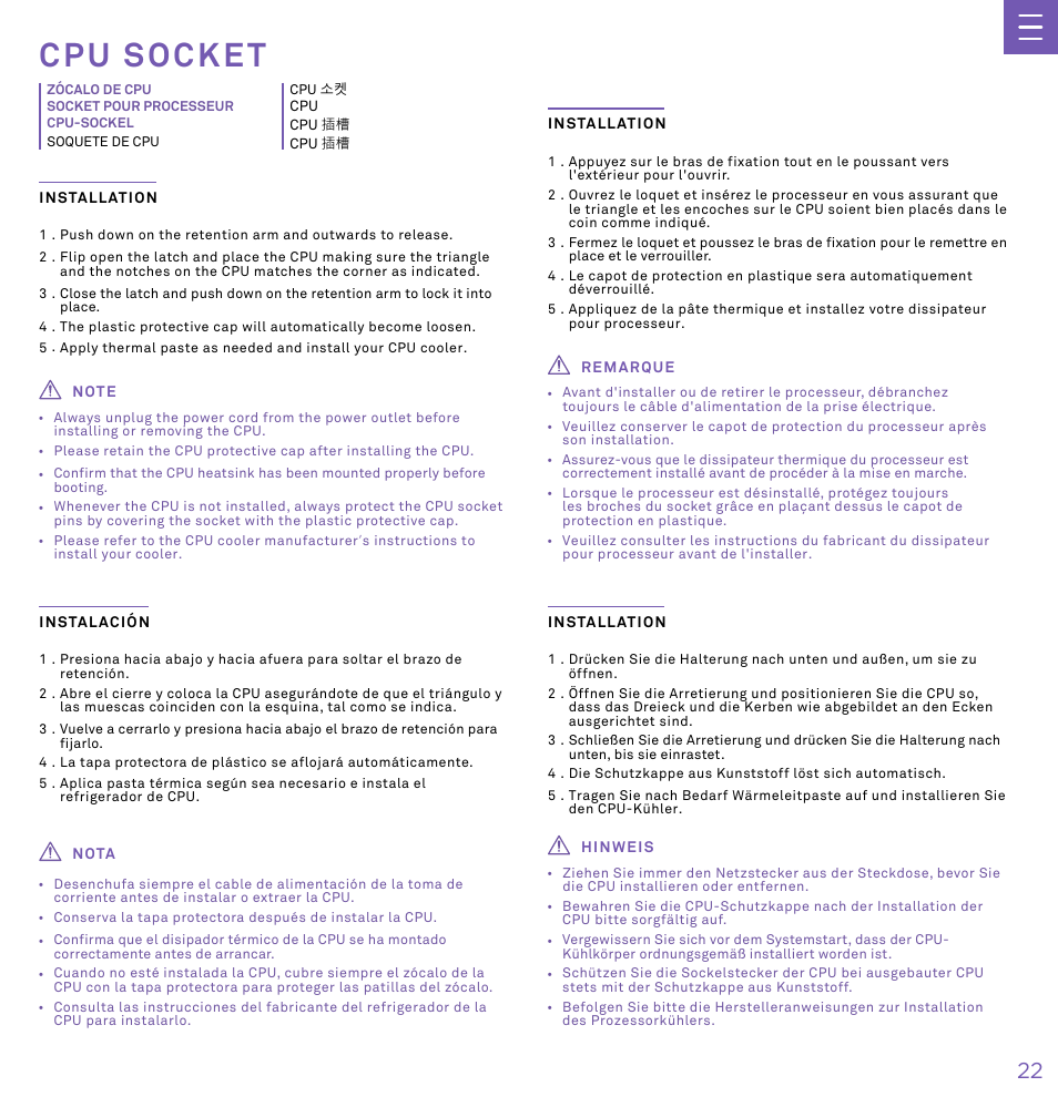 Cpu socket | NZXT N7 Z790 ATX LGA 1700 Gaming Motherboard (Black) User Manual | Page 27 / 63