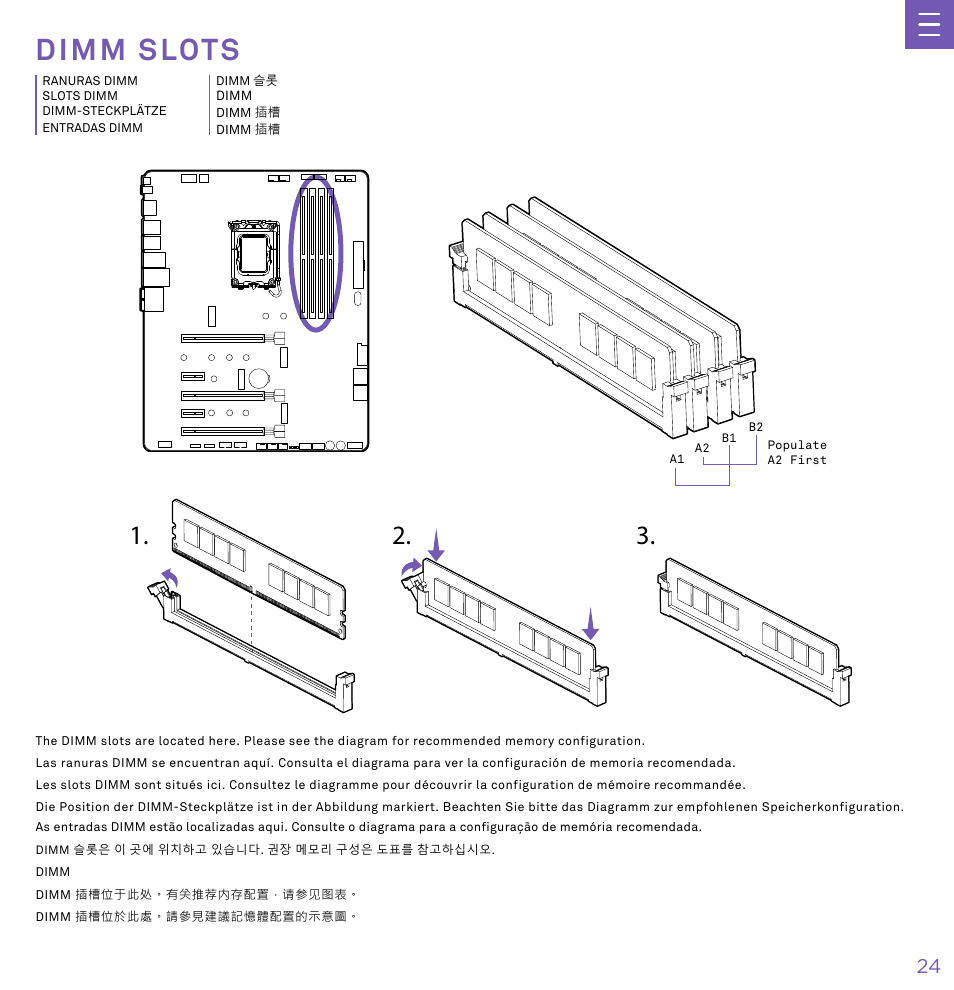 D i m m s l o t s, Dimm slots | NZXT N7 Z790 ATX LGA 1700 Gaming Motherboard (Black) User Manual | Page 29 / 63