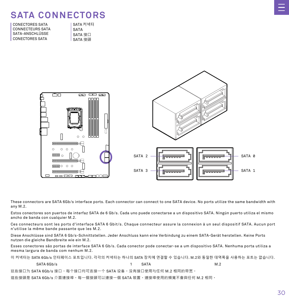 S a t a c o n n e c t o r s, Sata connectors | NZXT N7 Z790 ATX LGA 1700 Gaming Motherboard (Black) User Manual | Page 35 / 63