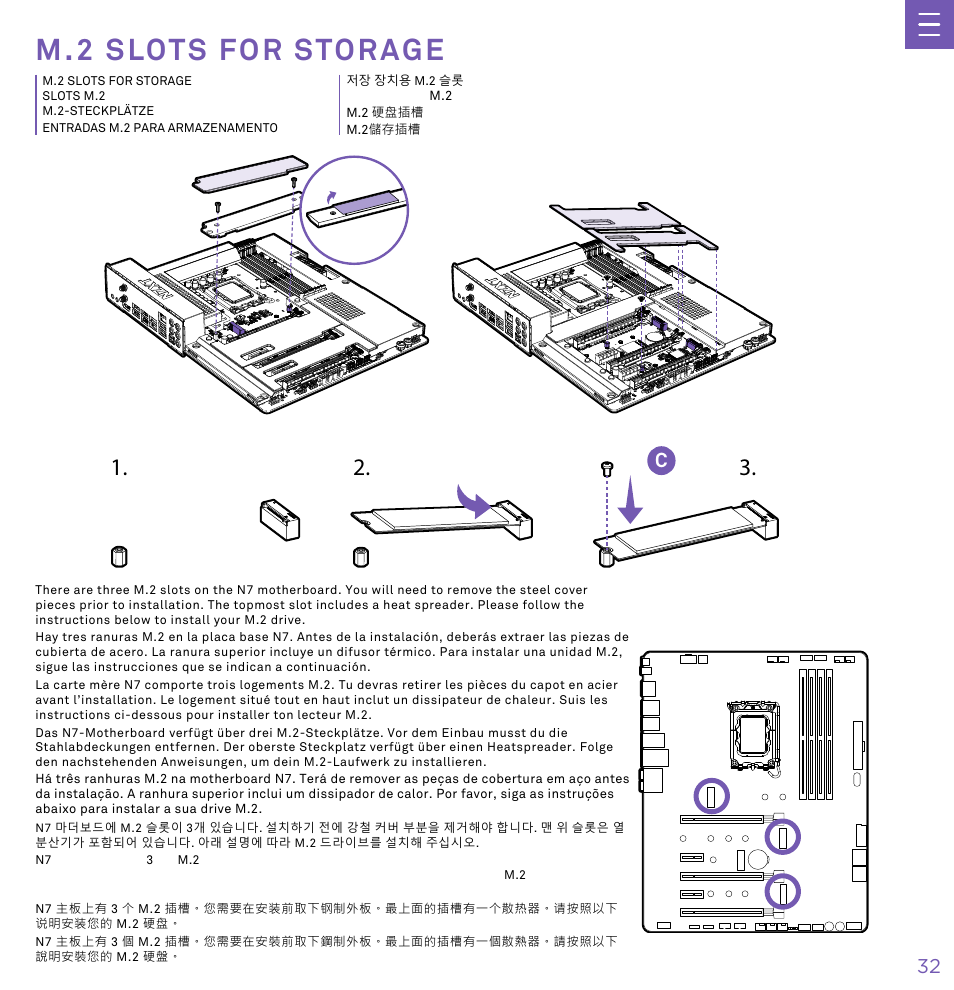 M . 2 s l o t s f o r s t o r a g e, M.2 slots for storage | NZXT N7 Z790 ATX LGA 1700 Gaming Motherboard (Black) User Manual | Page 37 / 63