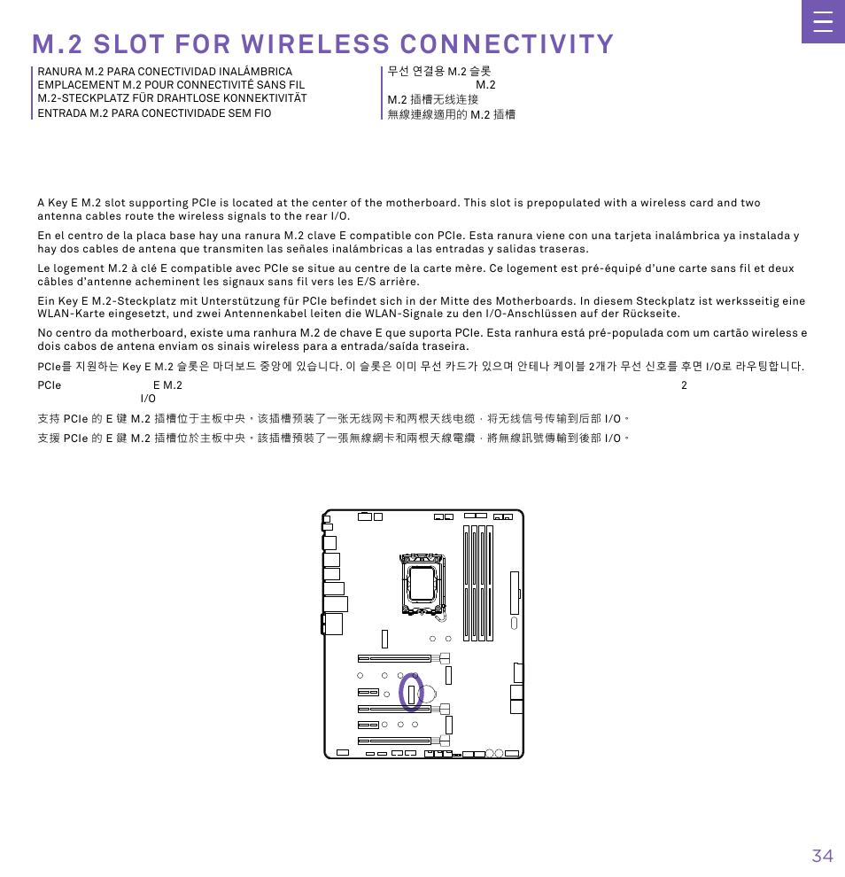 M.2 slot for wireless connectivity | NZXT N7 Z790 ATX LGA 1700 Gaming Motherboard (Black) User Manual | Page 39 / 63