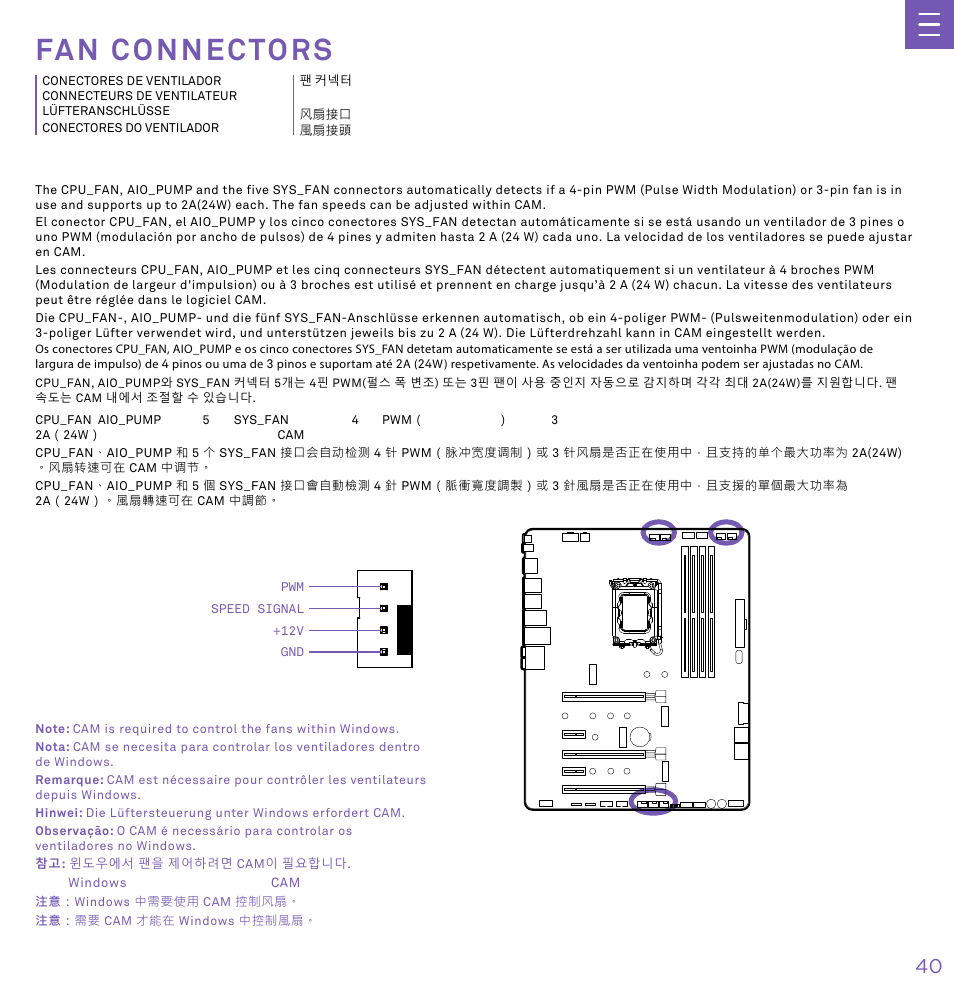F a n c o n n e c t o r s, Fan connectors | NZXT N7 Z790 ATX LGA 1700 Gaming Motherboard (Black) User Manual | Page 45 / 63