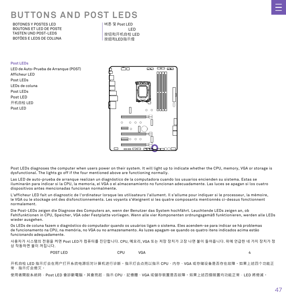 Buttons and post leds | NZXT N7 Z790 ATX LGA 1700 Gaming Motherboard (Black) User Manual | Page 52 / 63