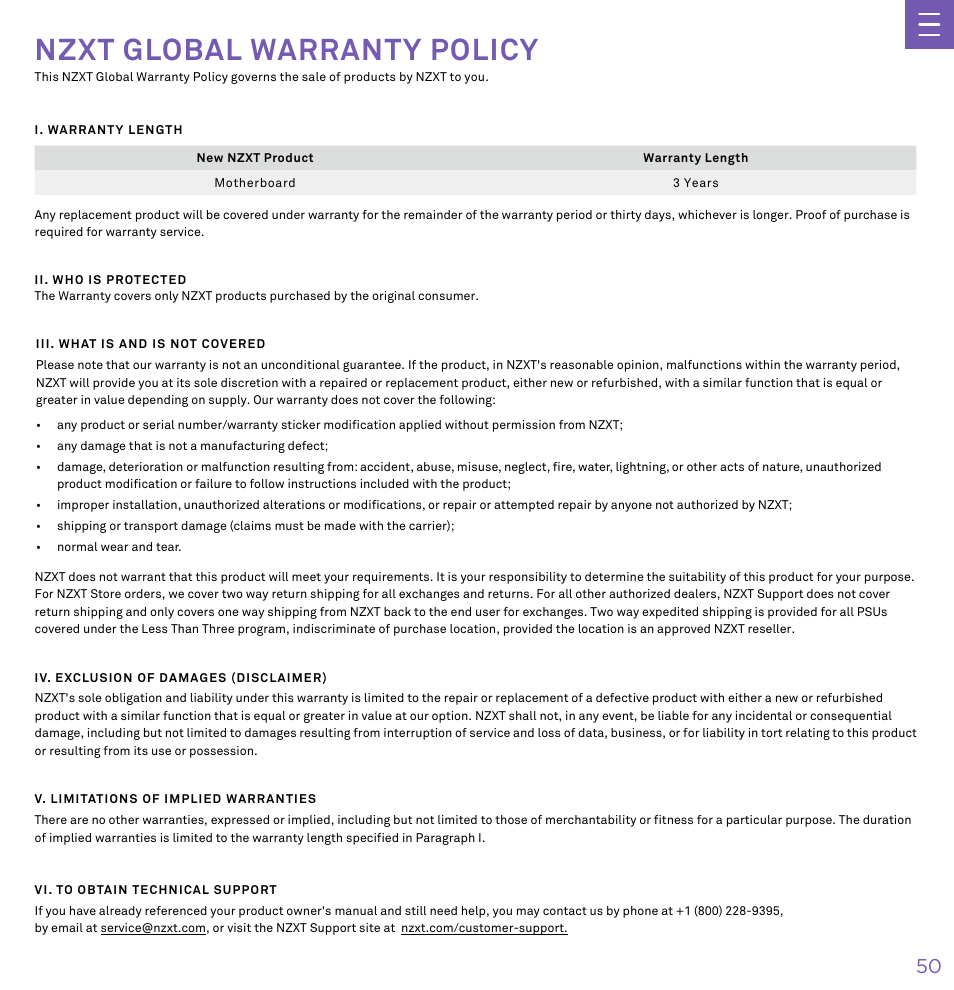 N z x t g l o b a l w a r r a n t y p o l i c y, Nzxt global warranty policy | NZXT N7 Z790 ATX LGA 1700 Gaming Motherboard (Black) User Manual | Page 55 / 63