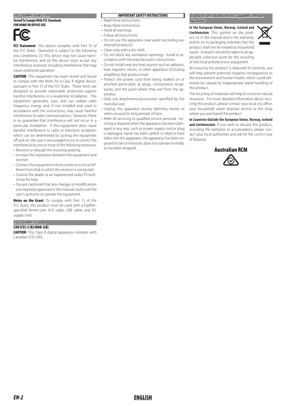 En-2 english, Australian rcm | FujiFilm MKX18-55mm T2.9 Lens (Fuji X-Mount) User Manual | Page 12 / 68