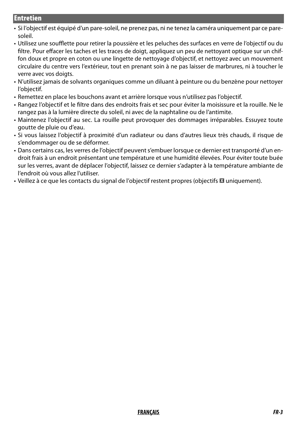 Entretien | FujiFilm MKX18-55mm T2.9 Lens (Fuji X-Mount) User Manual | Page 23 / 68