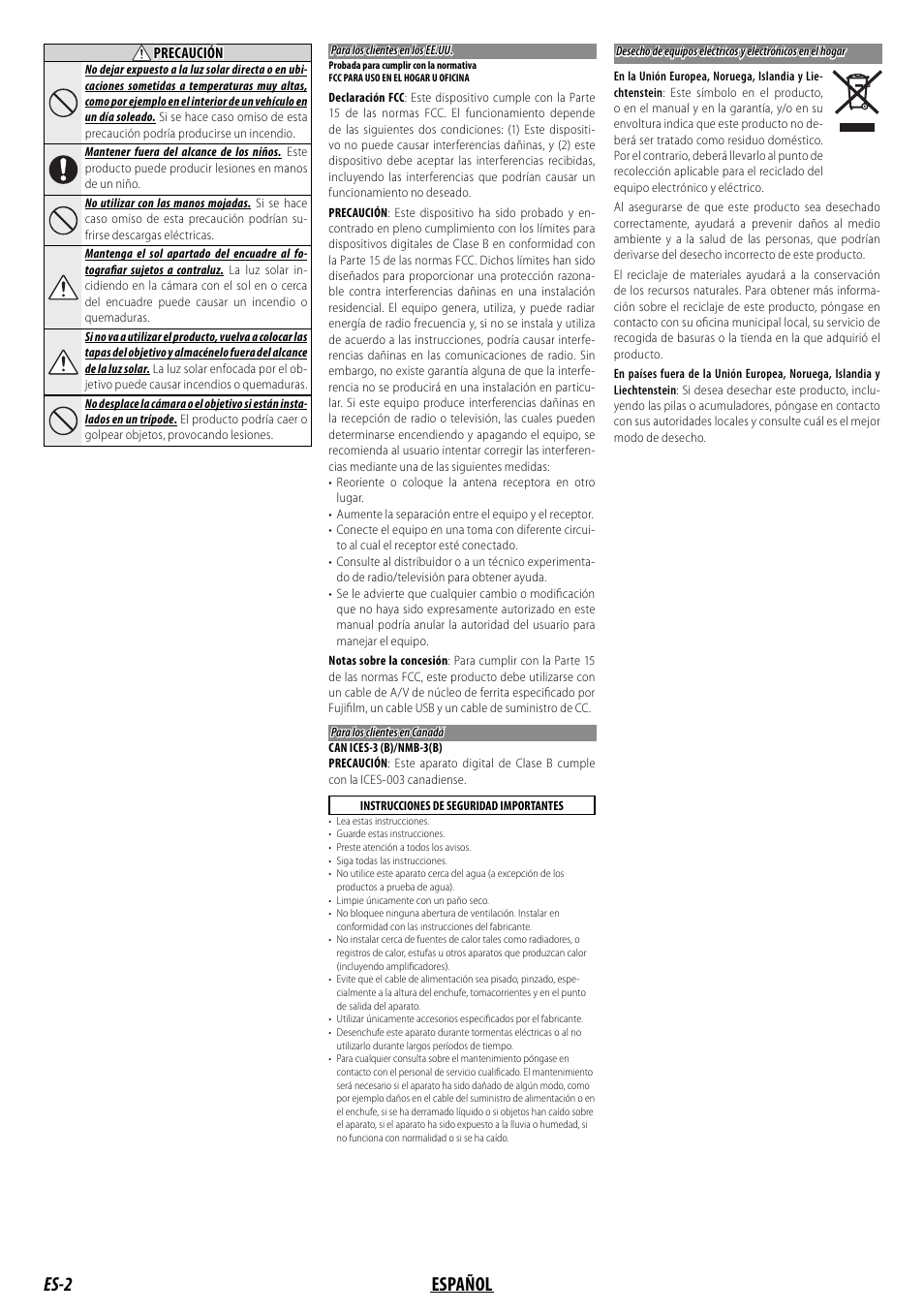 Es-2 español | FujiFilm MKX18-55mm T2.9 Lens (Fuji X-Mount) User Manual | Page 42 / 68