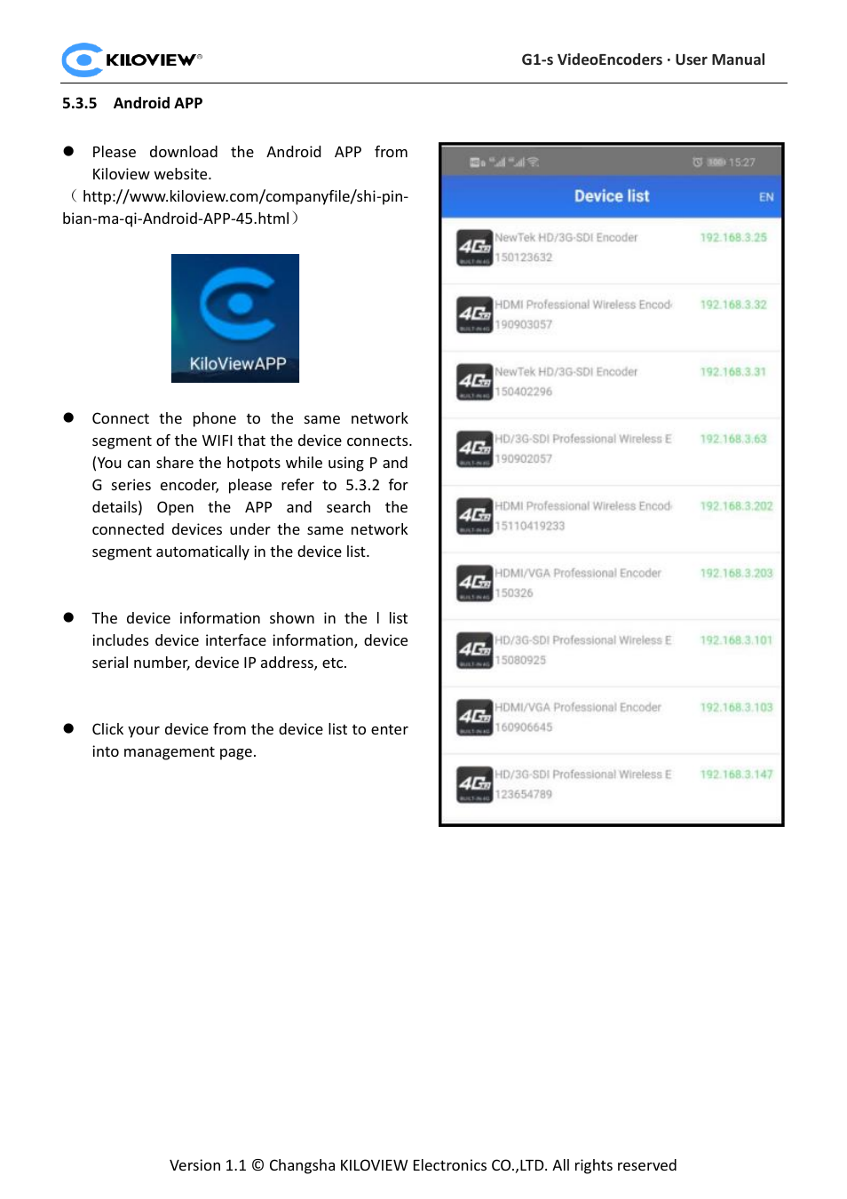 Android app | Kiloview 3G-SDI to H.264 Wireless Video Encoder User Manual | Page 17 / 50