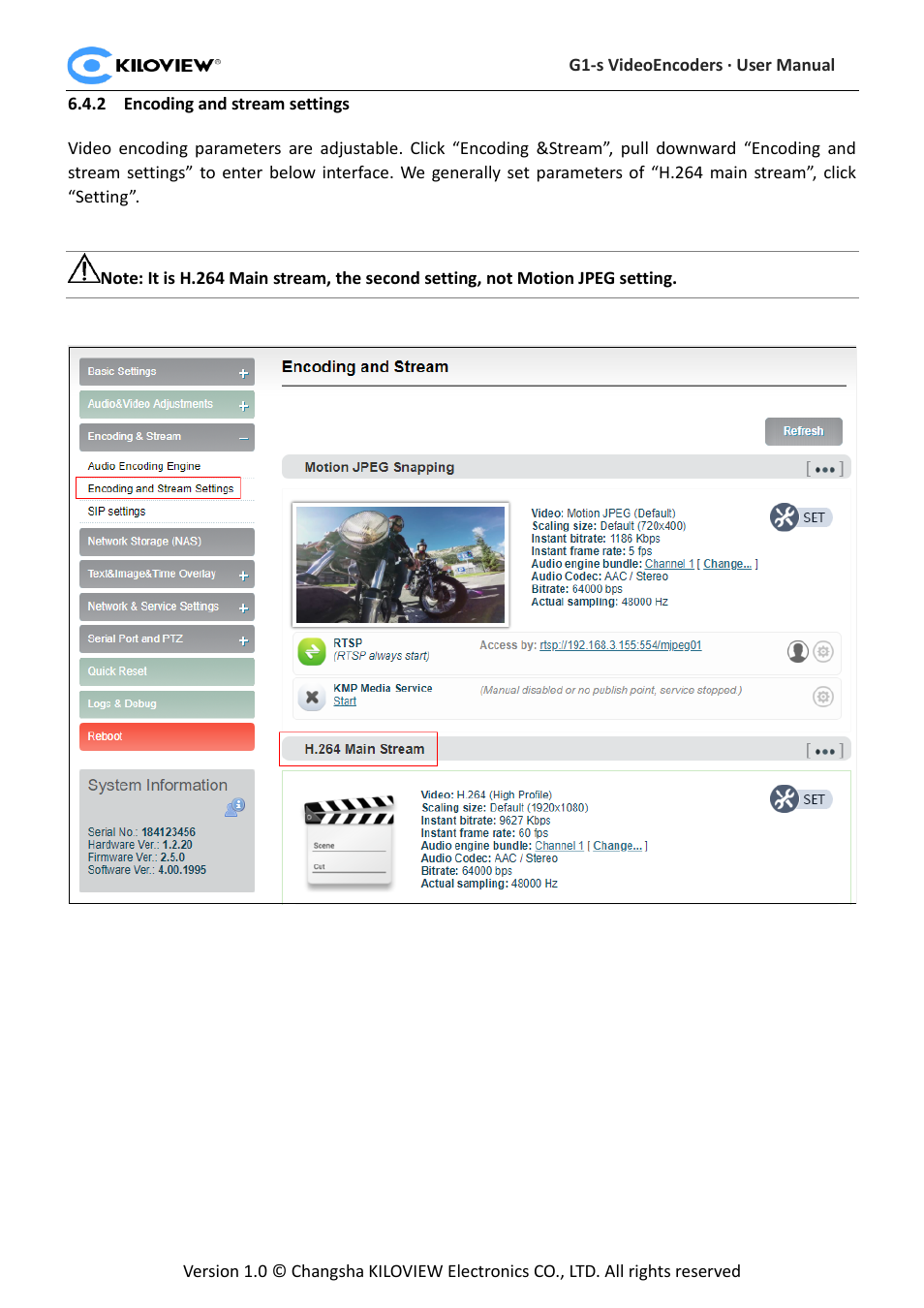 Encoding and stream settings | Kiloview 3G-SDI to H.264 Wireless Video Encoder User Manual | Page 26 / 50