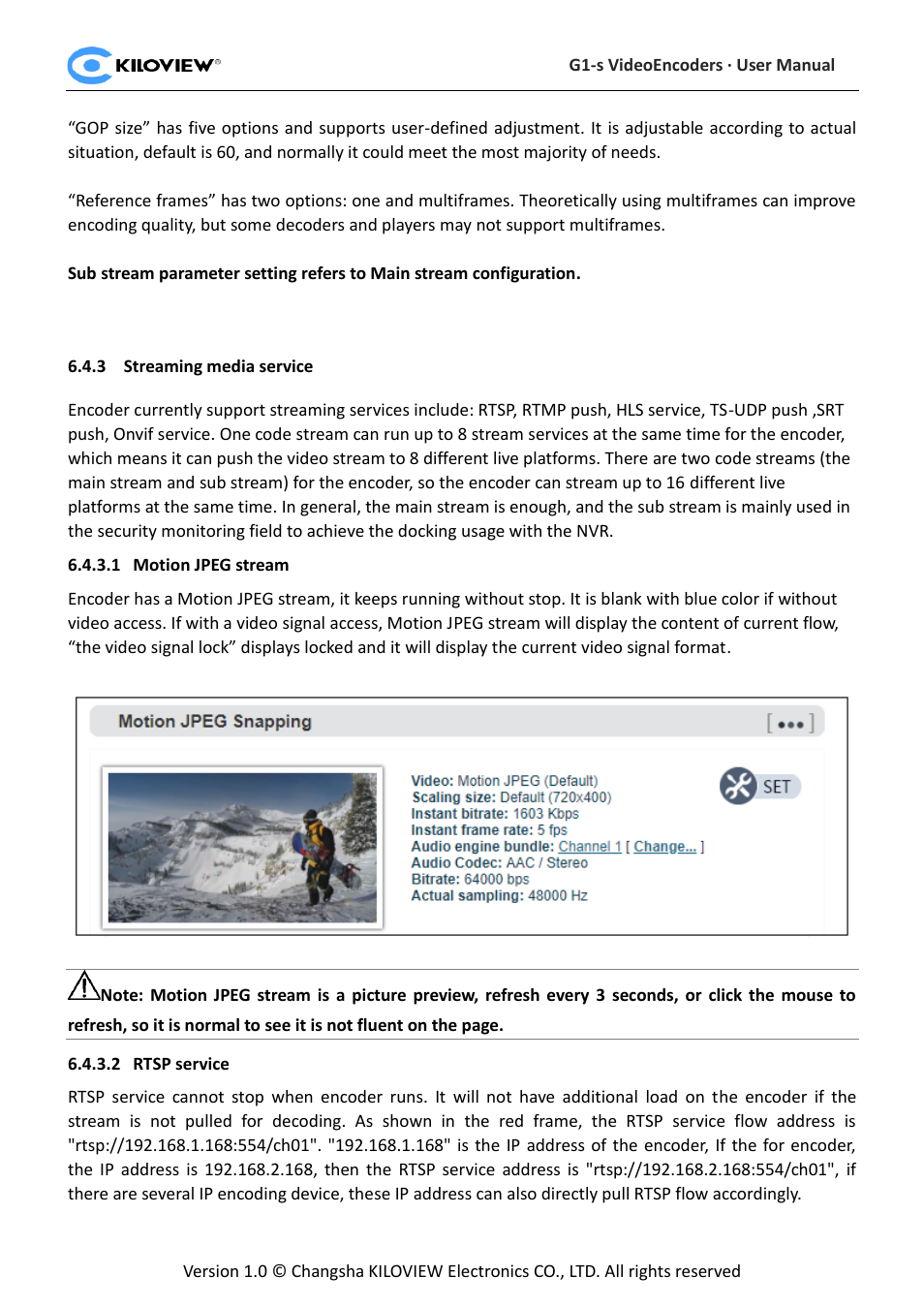 Streaming media service, Motion jpeg stream, Rtsp service | Kiloview 3G-SDI to H.264 Wireless Video Encoder User Manual | Page 28 / 50
