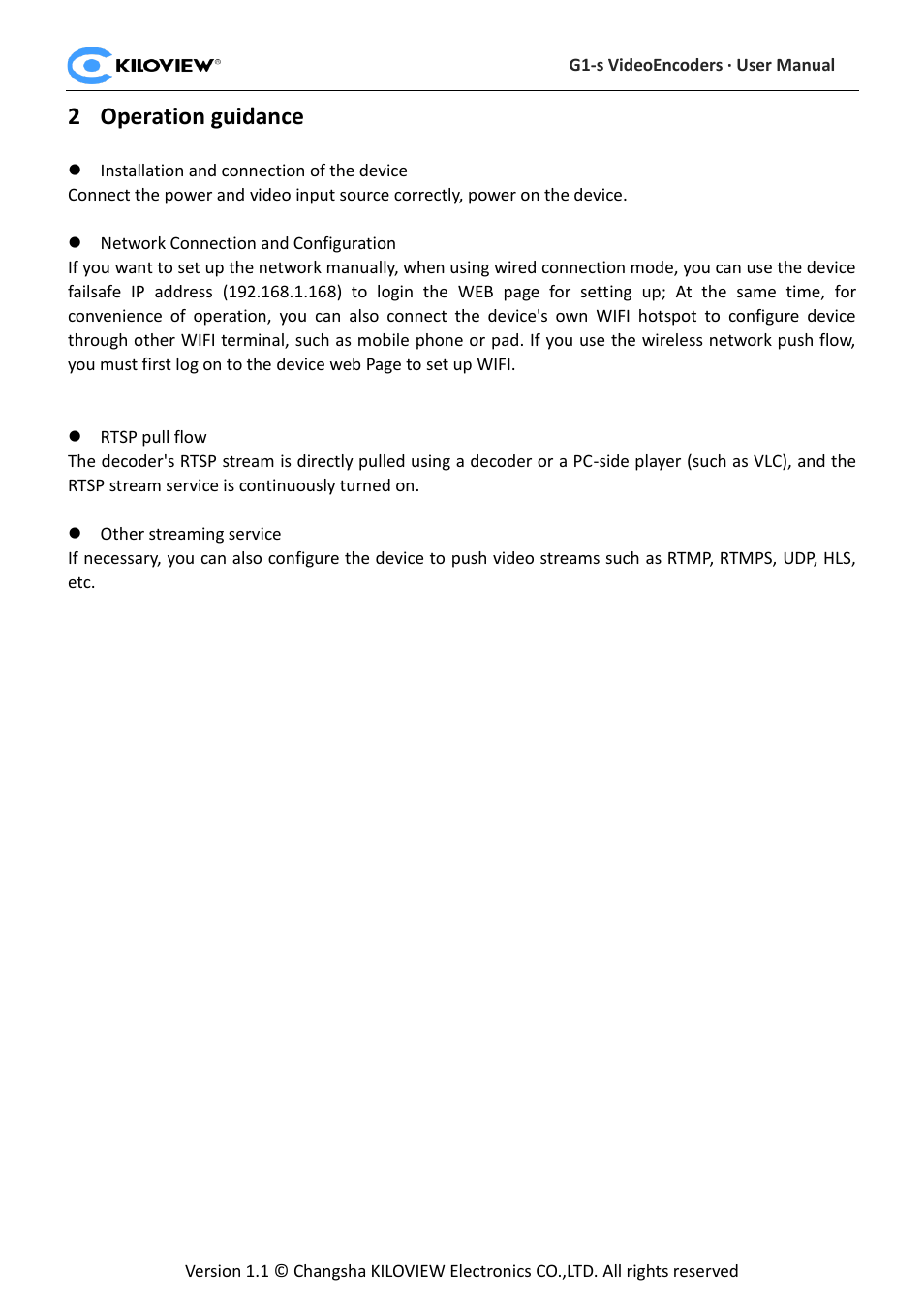 Operation guidance, 2operation guidance | Kiloview 3G-SDI to H.264 Wireless Video Encoder User Manual | Page 7 / 50