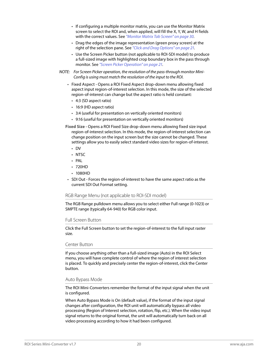 AJA ROI DVI to SDI Mini-Converter User Manual | Page 20 / 54