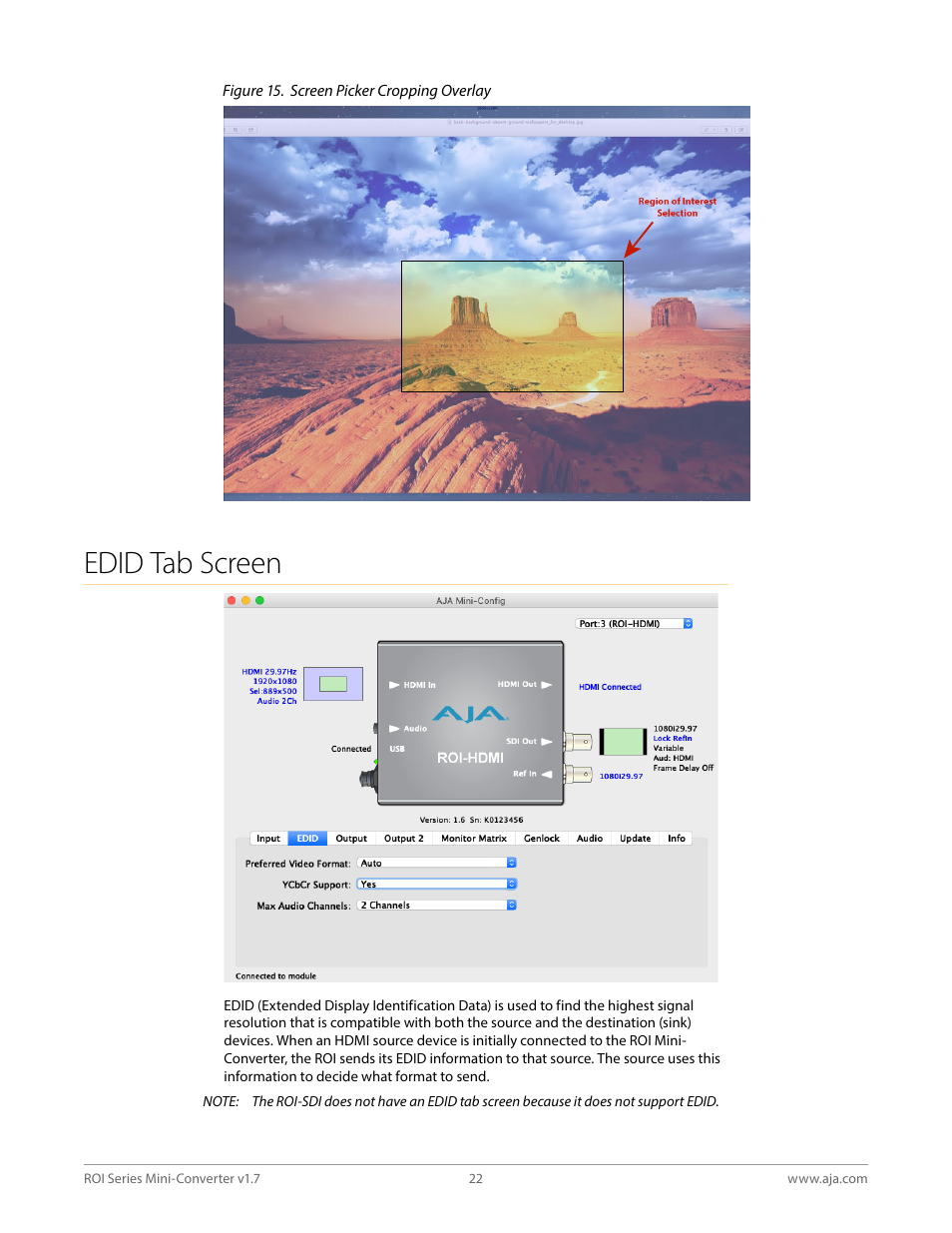 Edid tab screen | AJA ROI DVI to SDI Mini-Converter User Manual | Page 22 / 54