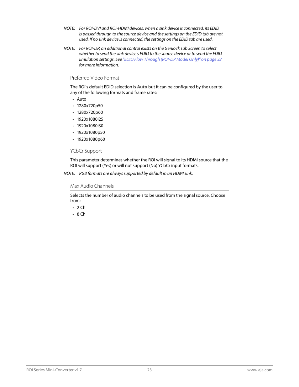 AJA ROI DVI to SDI Mini-Converter User Manual | Page 23 / 54