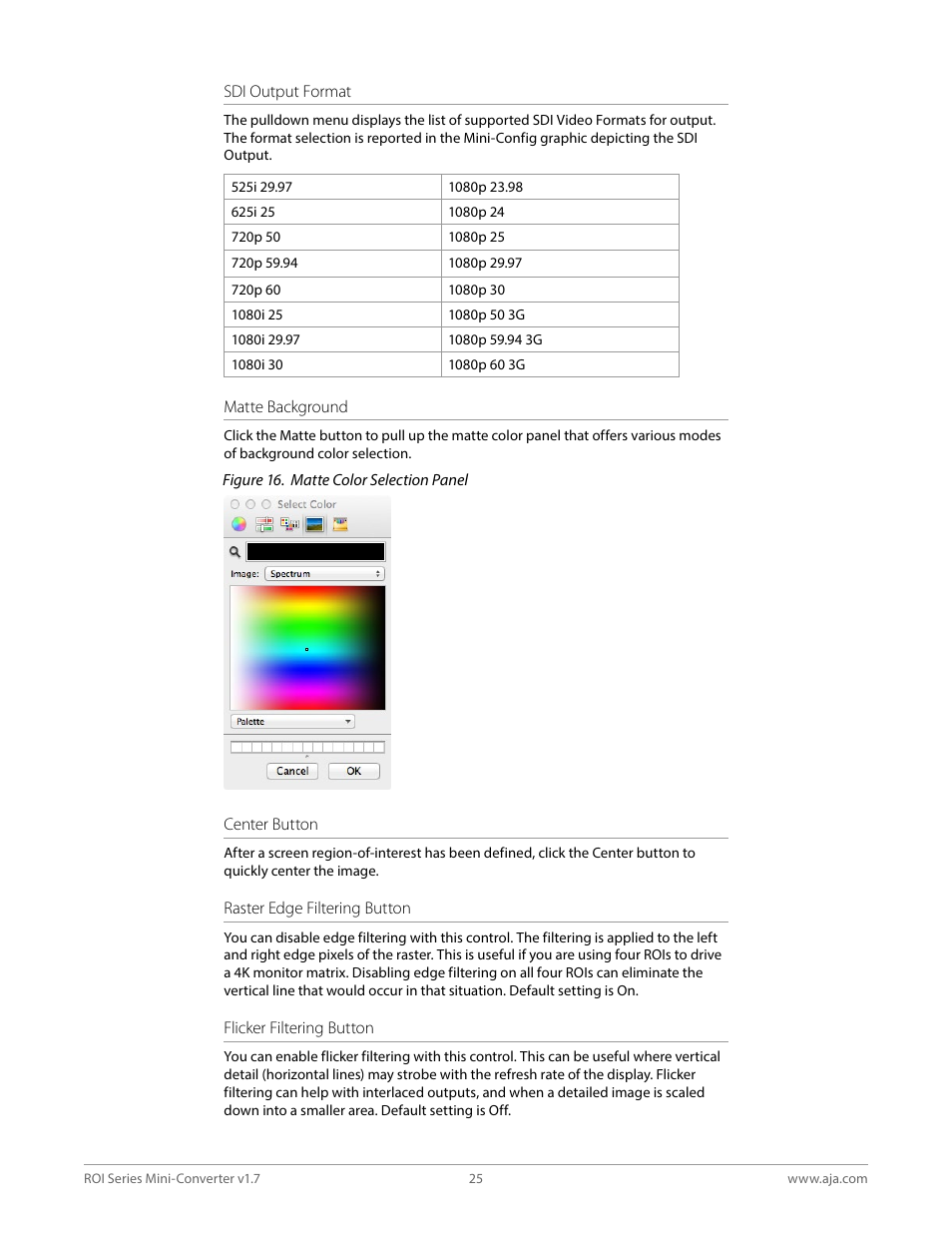 AJA ROI DVI to SDI Mini-Converter User Manual | Page 25 / 54