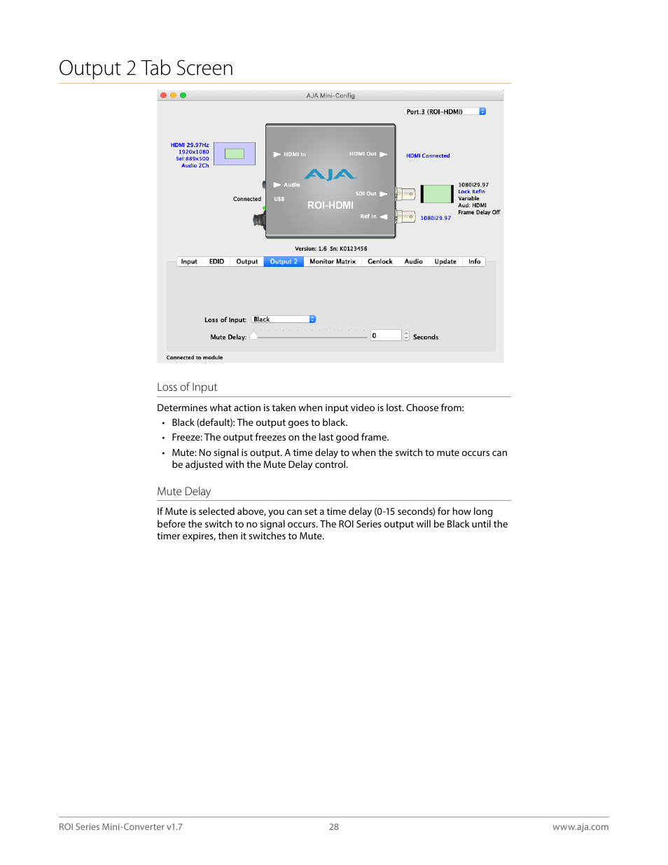 Output 2 tab screen | AJA ROI DVI to SDI Mini-Converter User Manual | Page 28 / 54