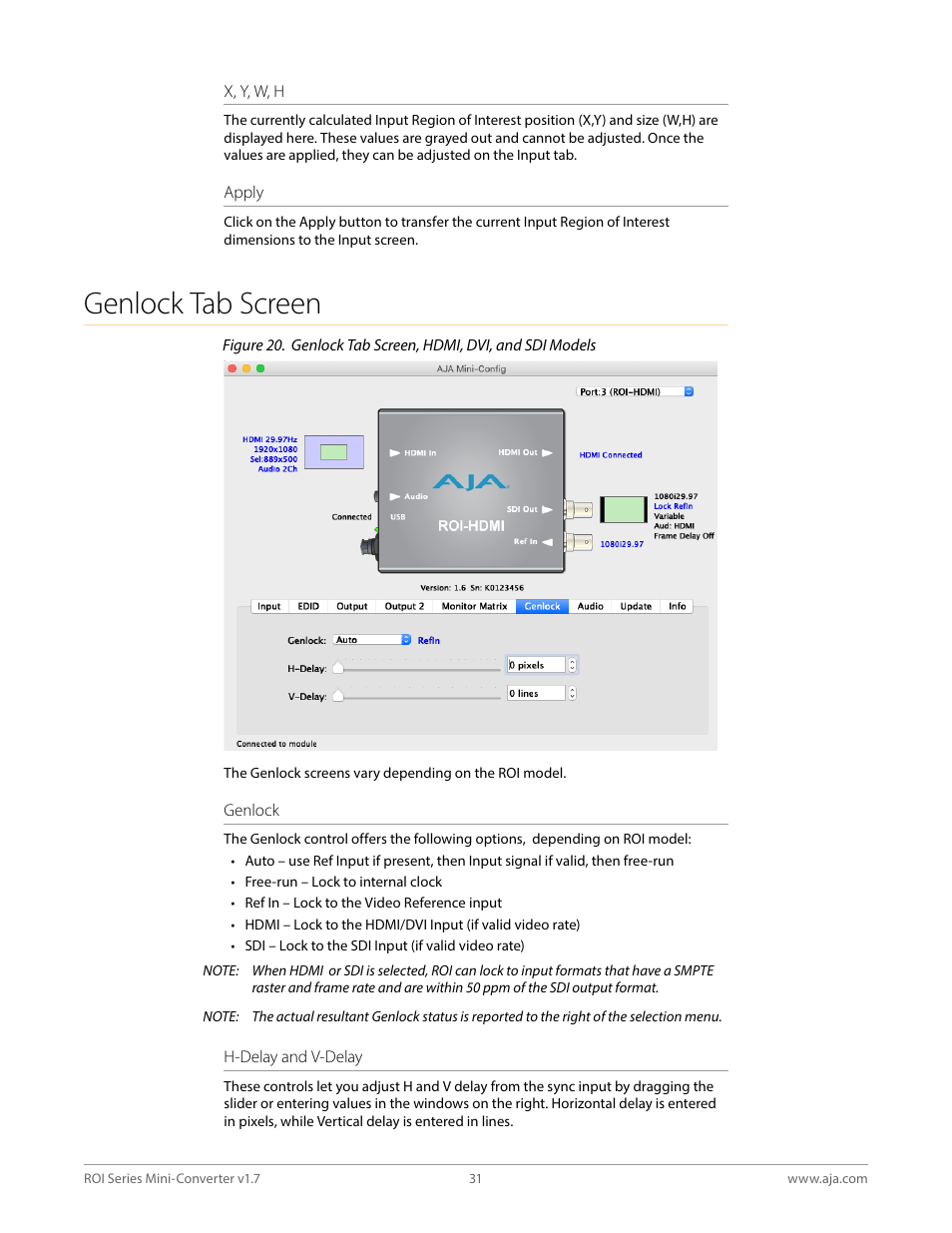 Genlock tab screen | AJA ROI DVI to SDI Mini-Converter User Manual | Page 31 / 54