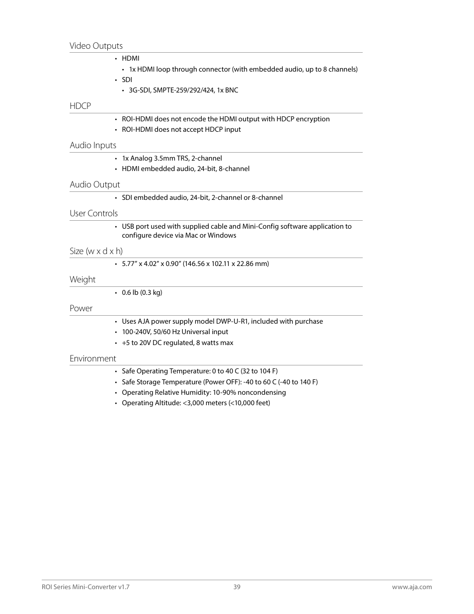 AJA ROI DVI to SDI Mini-Converter User Manual | Page 39 / 54