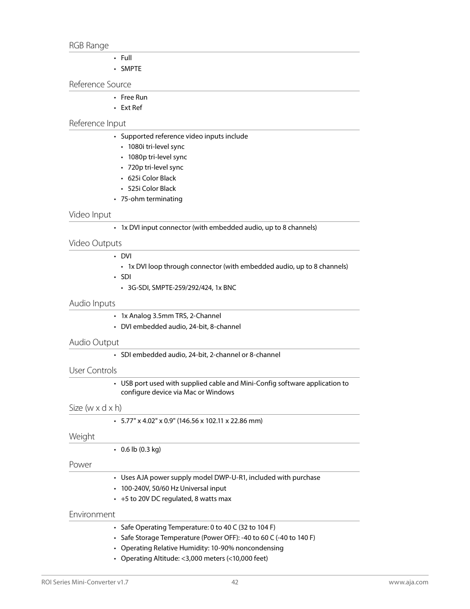 AJA ROI DVI to SDI Mini-Converter User Manual | Page 42 / 54