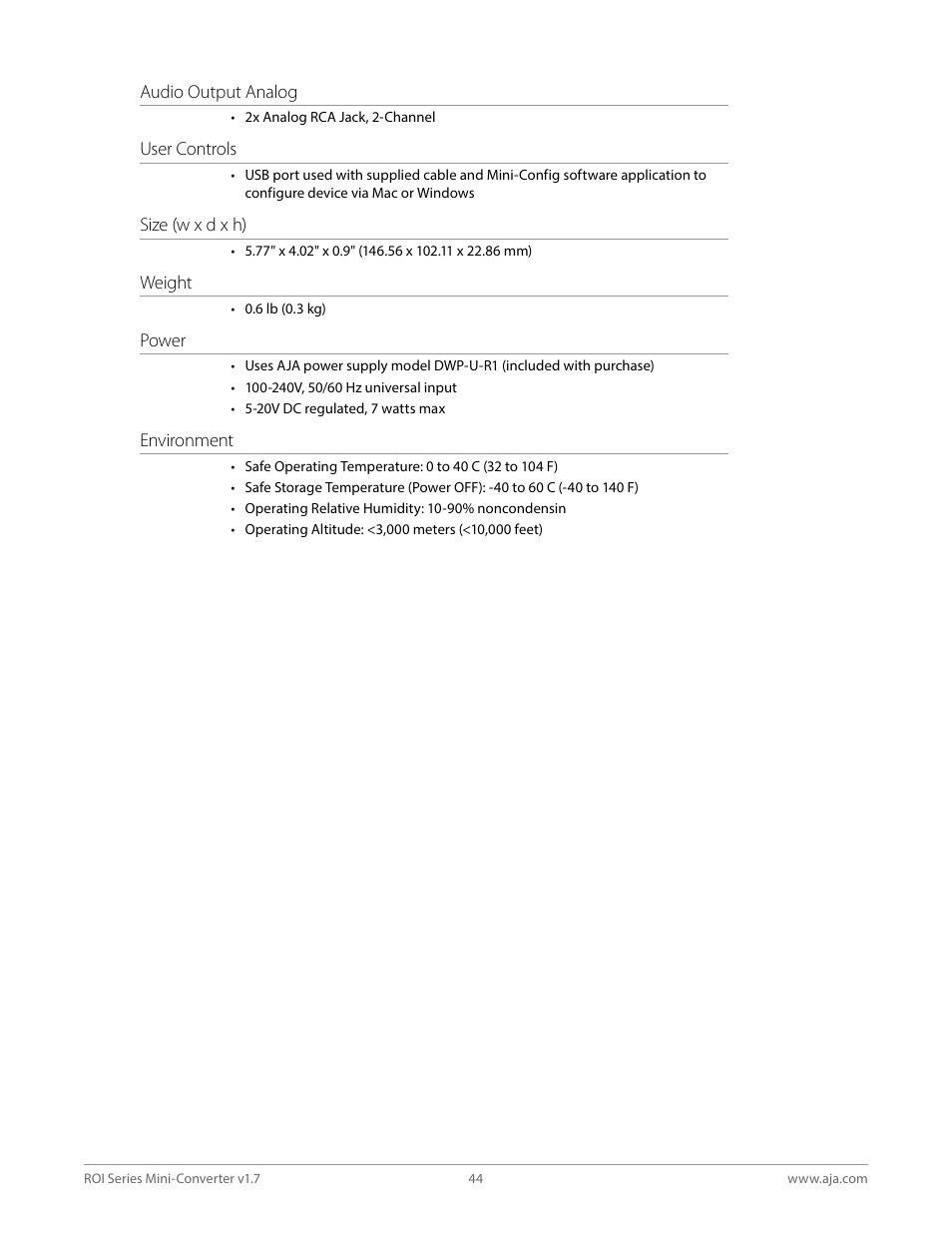 AJA ROI DVI to SDI Mini-Converter User Manual | Page 44 / 54