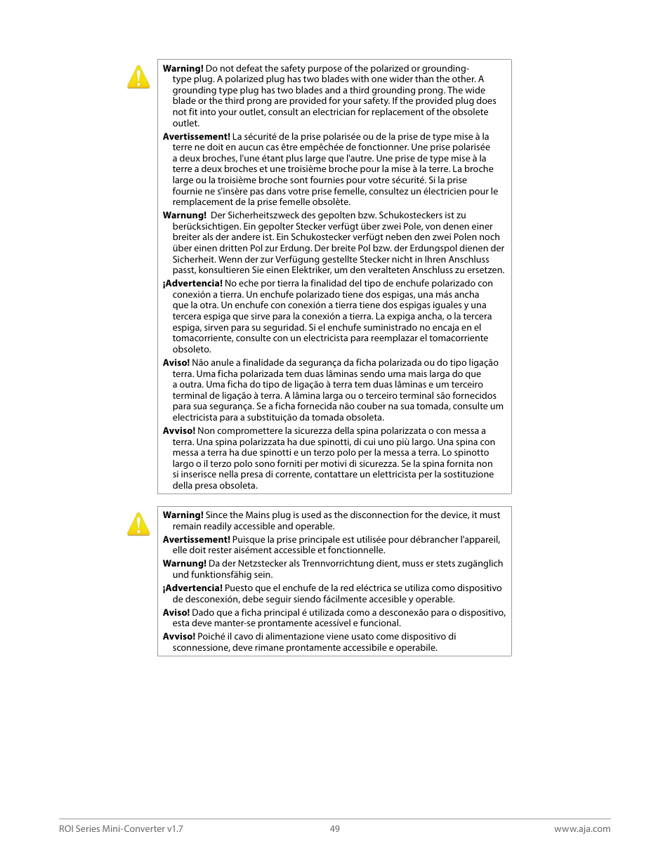 AJA ROI DVI to SDI Mini-Converter User Manual | Page 49 / 54