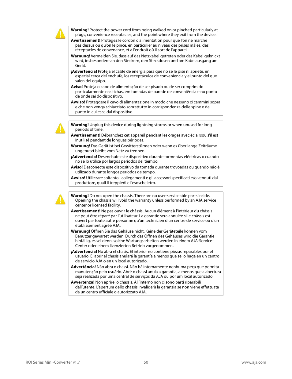 AJA ROI DVI to SDI Mini-Converter User Manual | Page 50 / 54