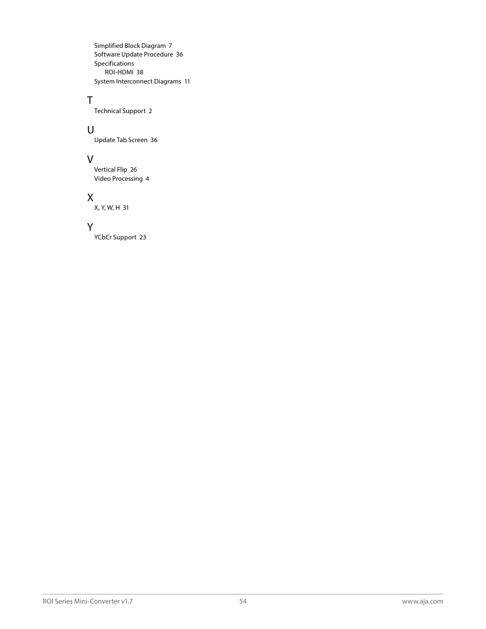 AJA ROI DVI to SDI Mini-Converter User Manual | Page 54 / 54