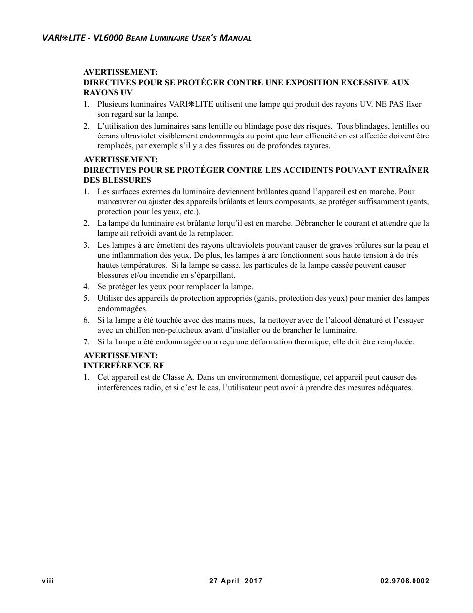 VARI-LITE VL6000 Beam User Manual | Page 10 / 103