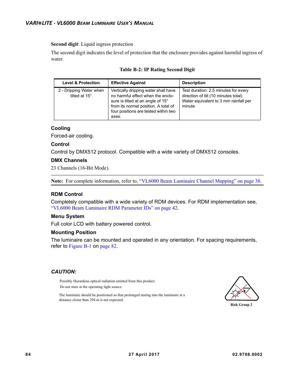 VARI-LITE VL6000 Beam User Manual | Page 102 / 103