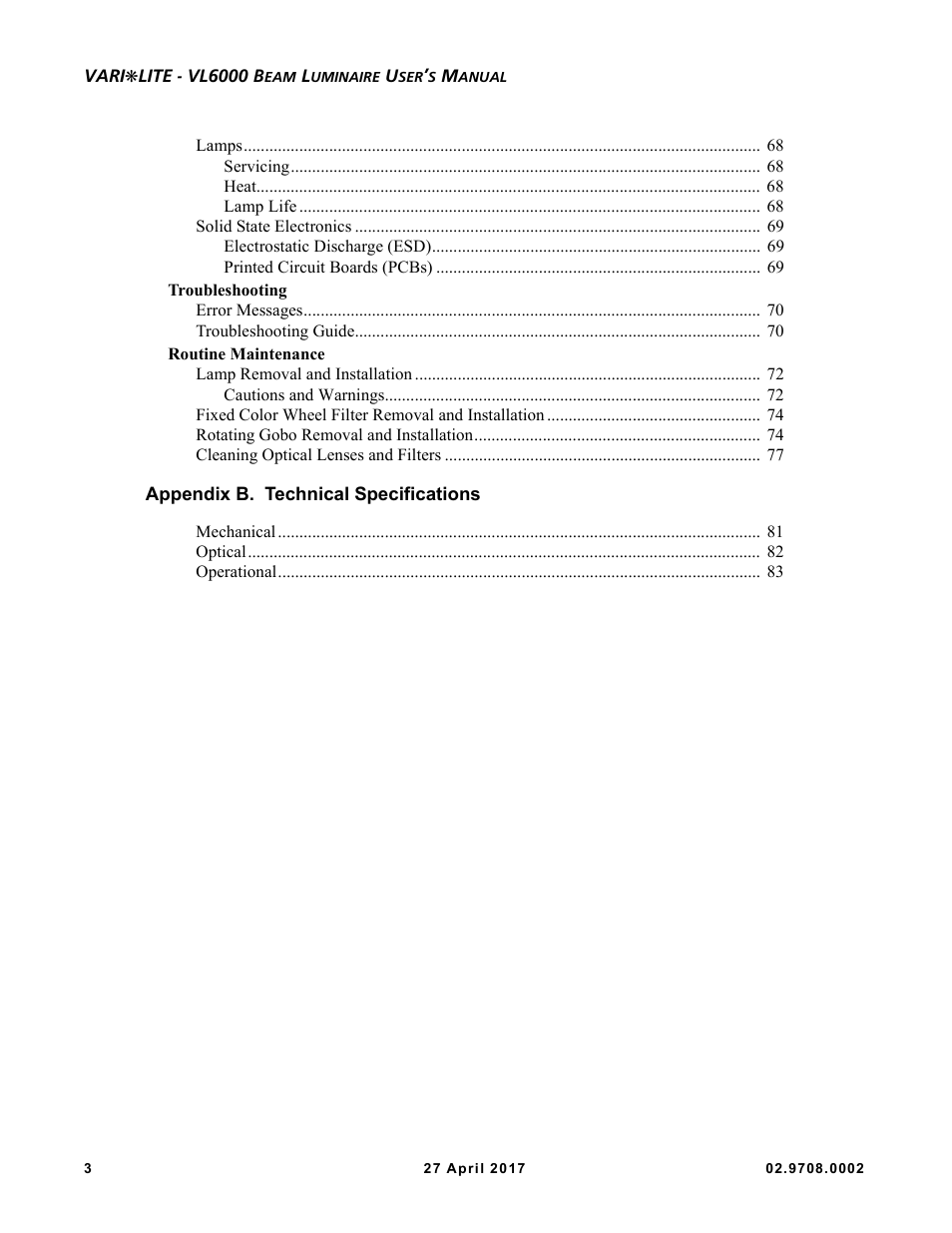 VARI-LITE VL6000 Beam User Manual | Page 18 / 103