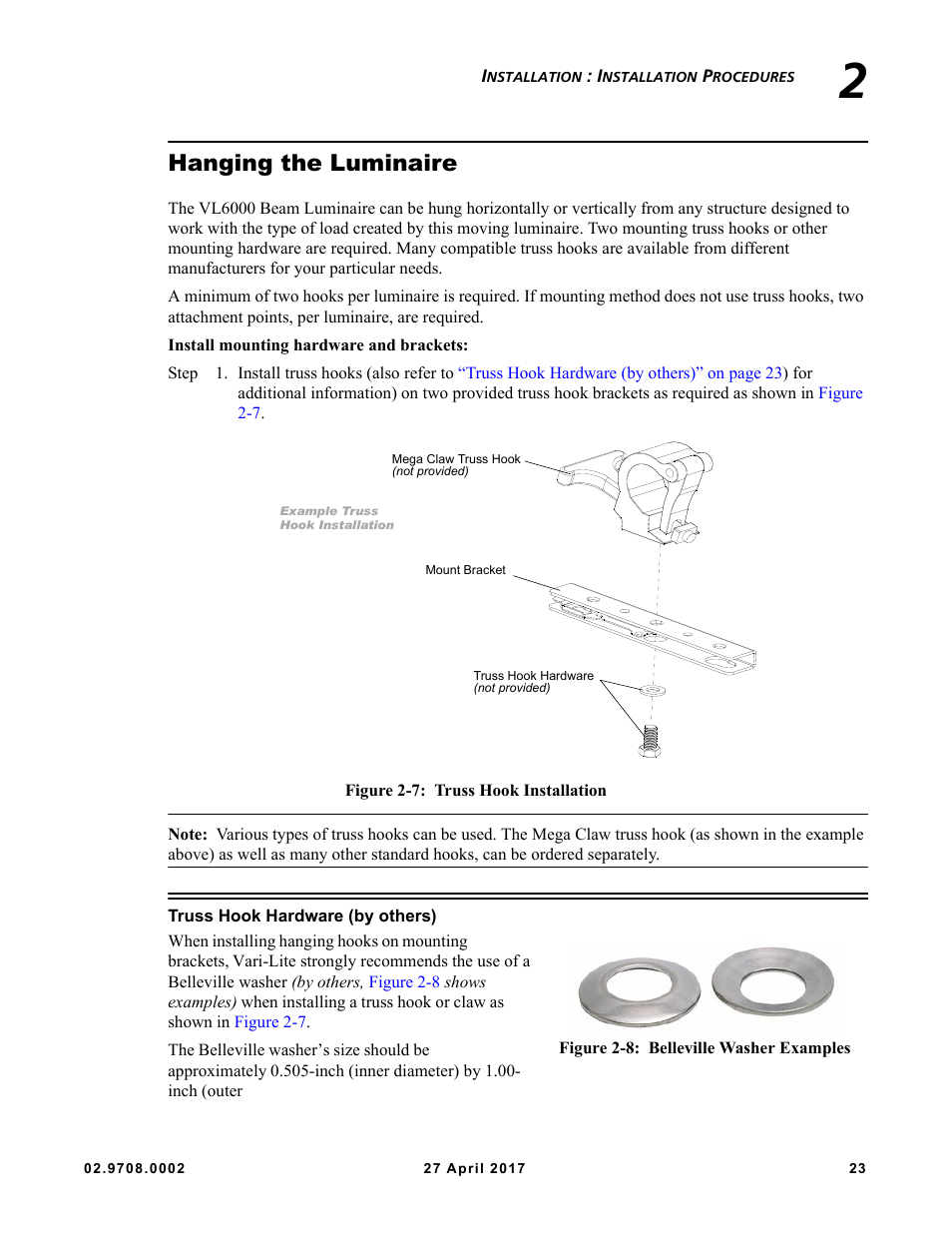 Hanging the luminaire | VARI-LITE VL6000 Beam User Manual | Page 41 / 103