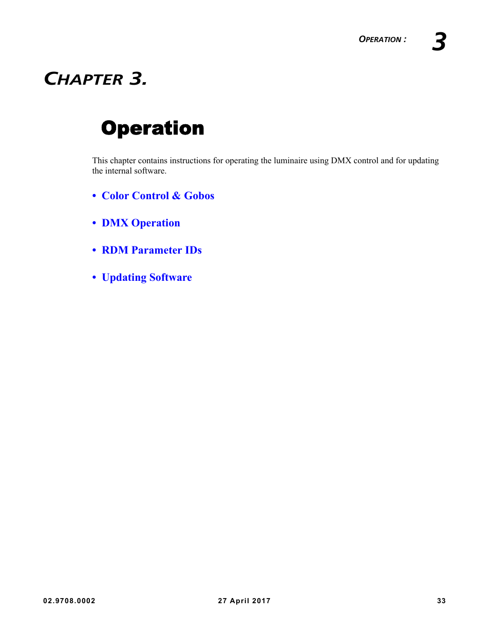 Operation, Ter 3. operation, Hapter | VARI-LITE VL6000 Beam User Manual | Page 51 / 103