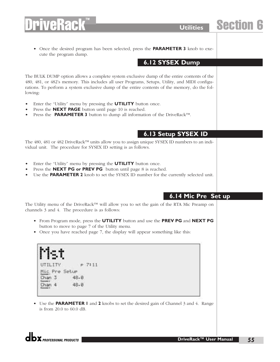 Driverack, Utilities | dbx Pro 480 User Manual | Page 64 / 117