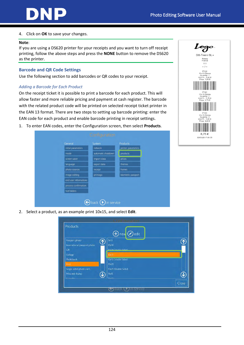 Barcode and qr code settings, Adding a barcode for each product | DNP DS-Tmini Kiosk Order Terminal User Manual | Page 124 / 194