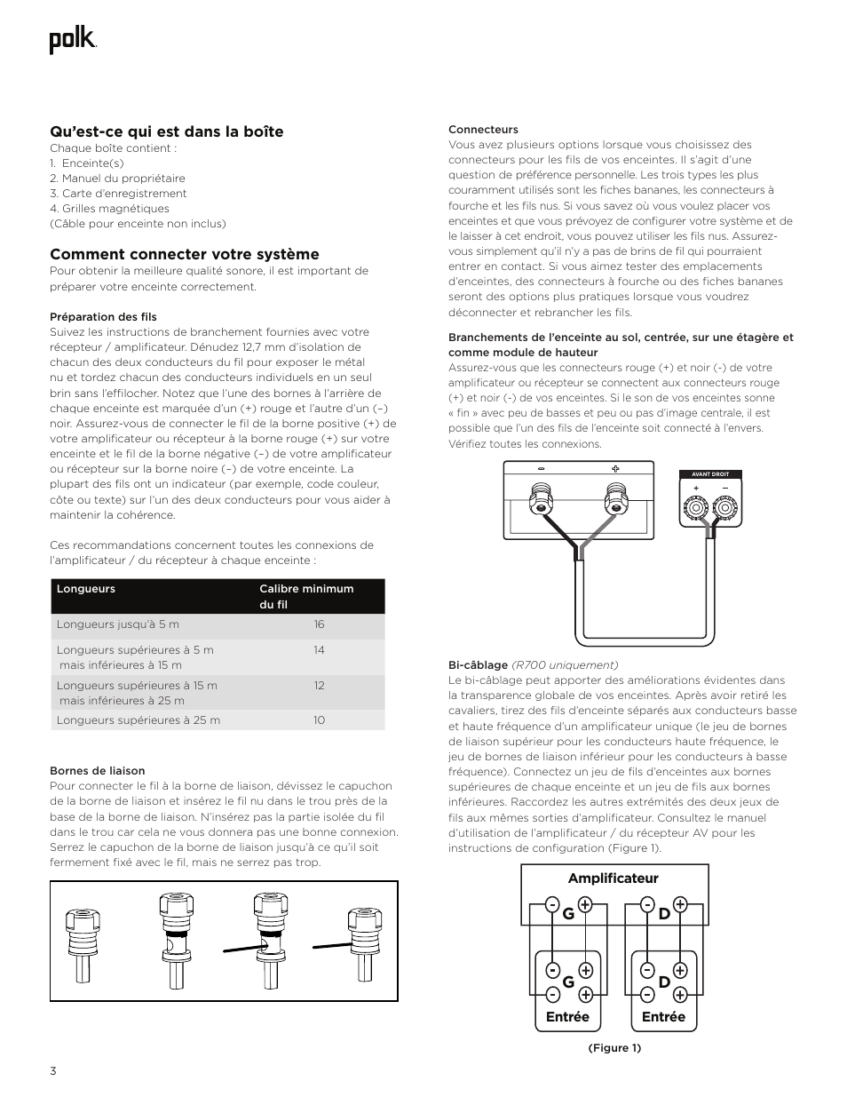 Gd g d, Qu’est-ce qui est dans la boîte, Comment connecter votre système | Polk Audio Reserve Series R700 Three-Way Floorstanding Speaker (Walnut, Single) User Manual | Page 18 / 155