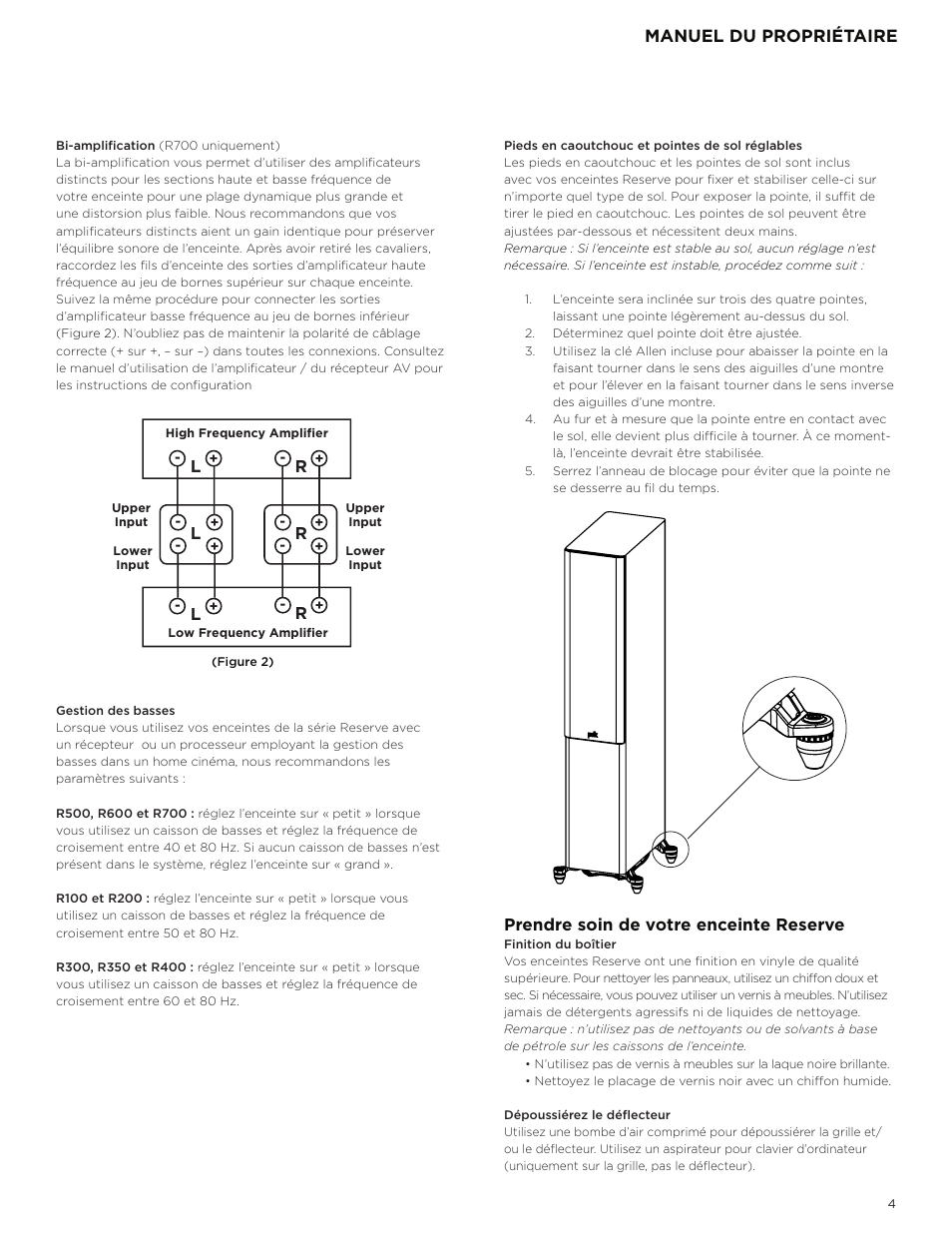 Manuel du propriétaire, Prendre soin de votre enceinte reserve | Polk Audio Reserve Series R700 Three-Way Floorstanding Speaker (Walnut, Single) User Manual | Page 19 / 155