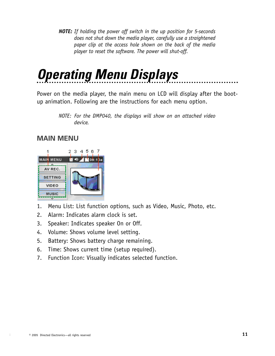 Operating menu displays | Directed Electronics OHV901 User Manual | Page 11 / 58