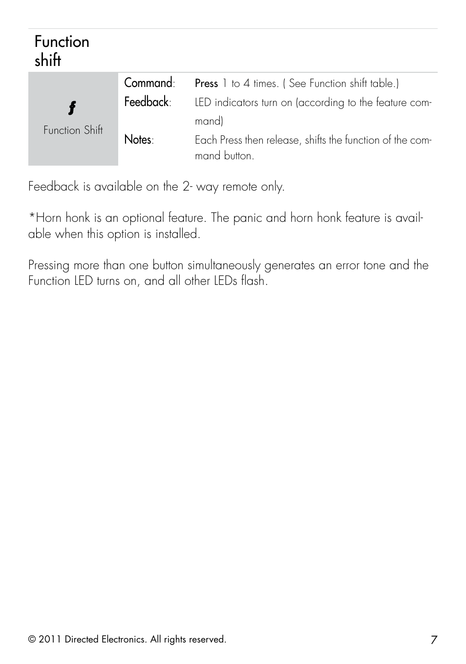 Function shift | Directed Electronics 1.3X User Manual | Page 15 / 52