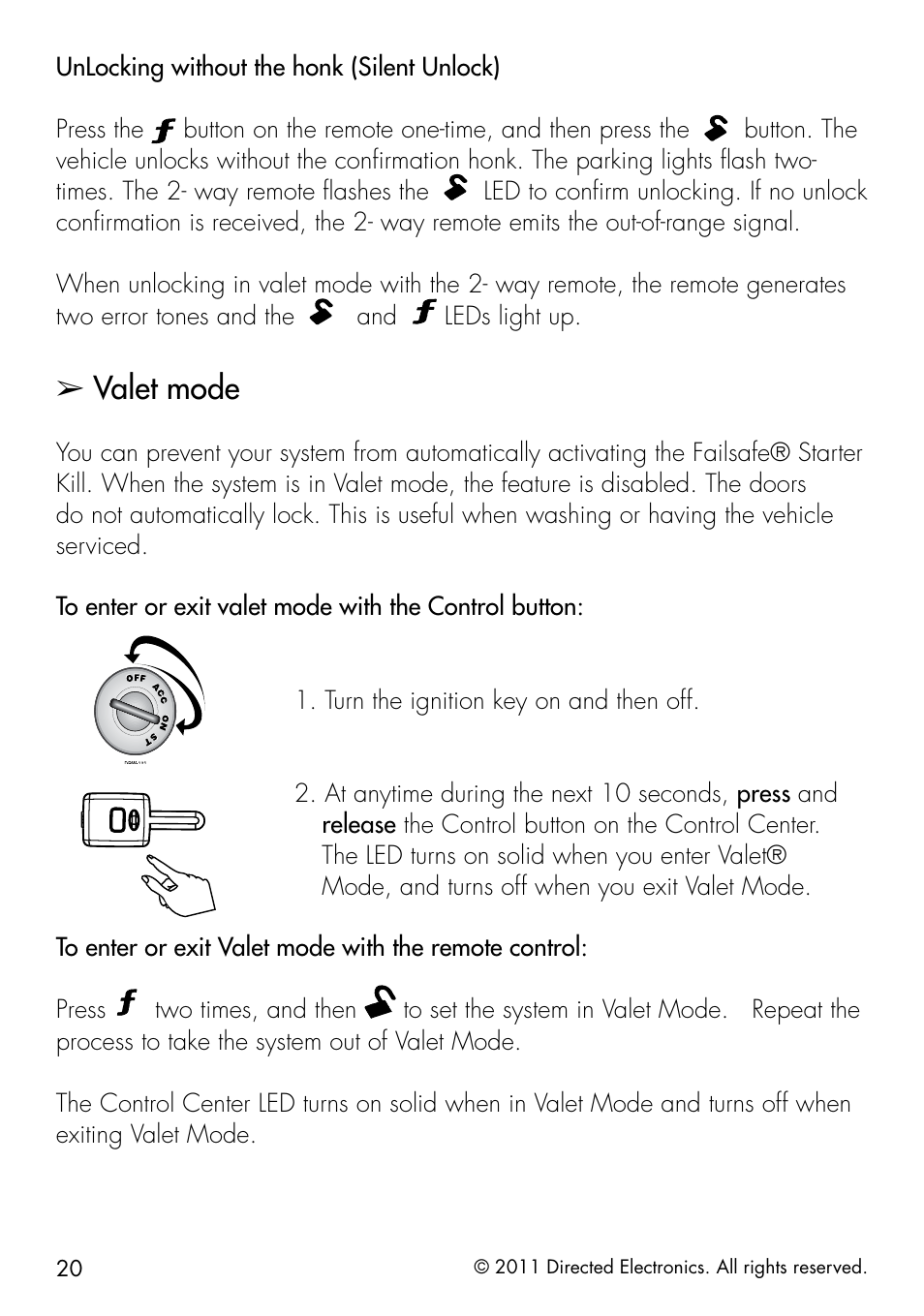 Valet mode | Directed Electronics 1.3X User Manual | Page 28 / 52