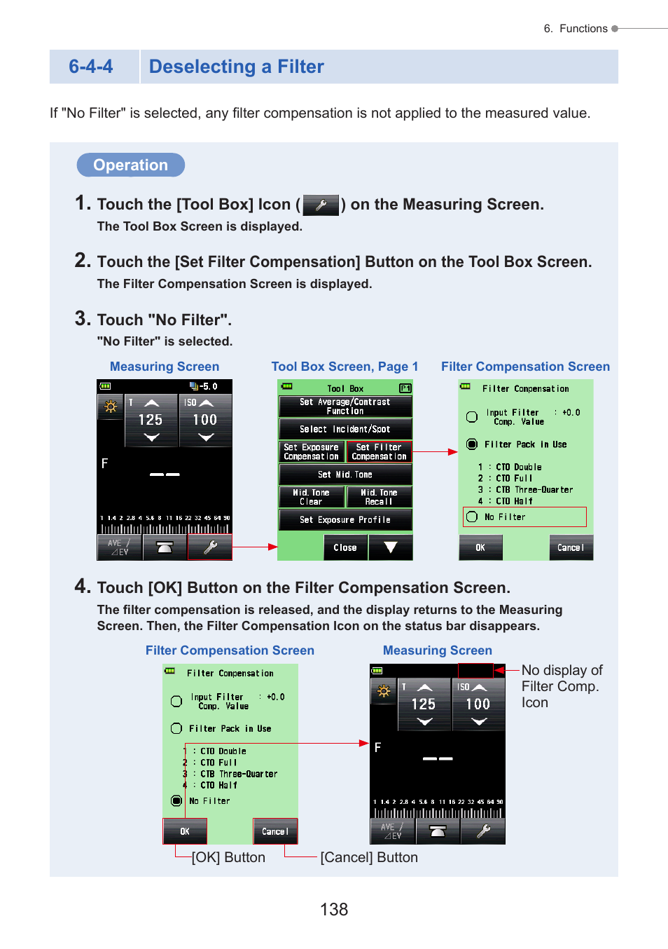 Deselecting a filter, 4-4 deselecting a filter | Sekonic Speedmaster L-858D-U Light Meter User Manual | Page 152 / 223