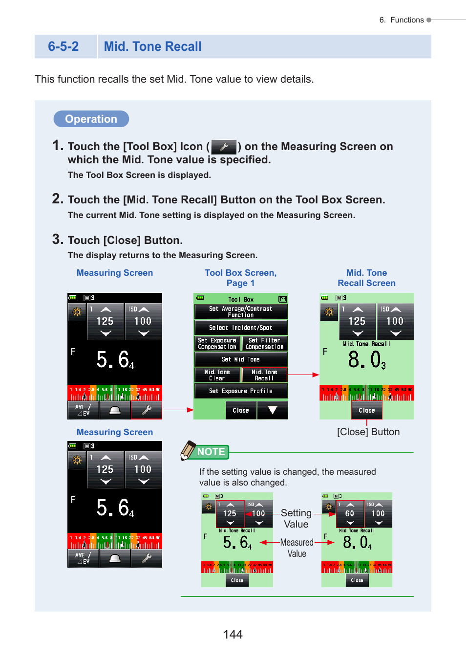 Mid. tone recall, P144), 5-2 mid. tone recall | Sekonic Speedmaster L-858D-U Light Meter User Manual | Page 158 / 223