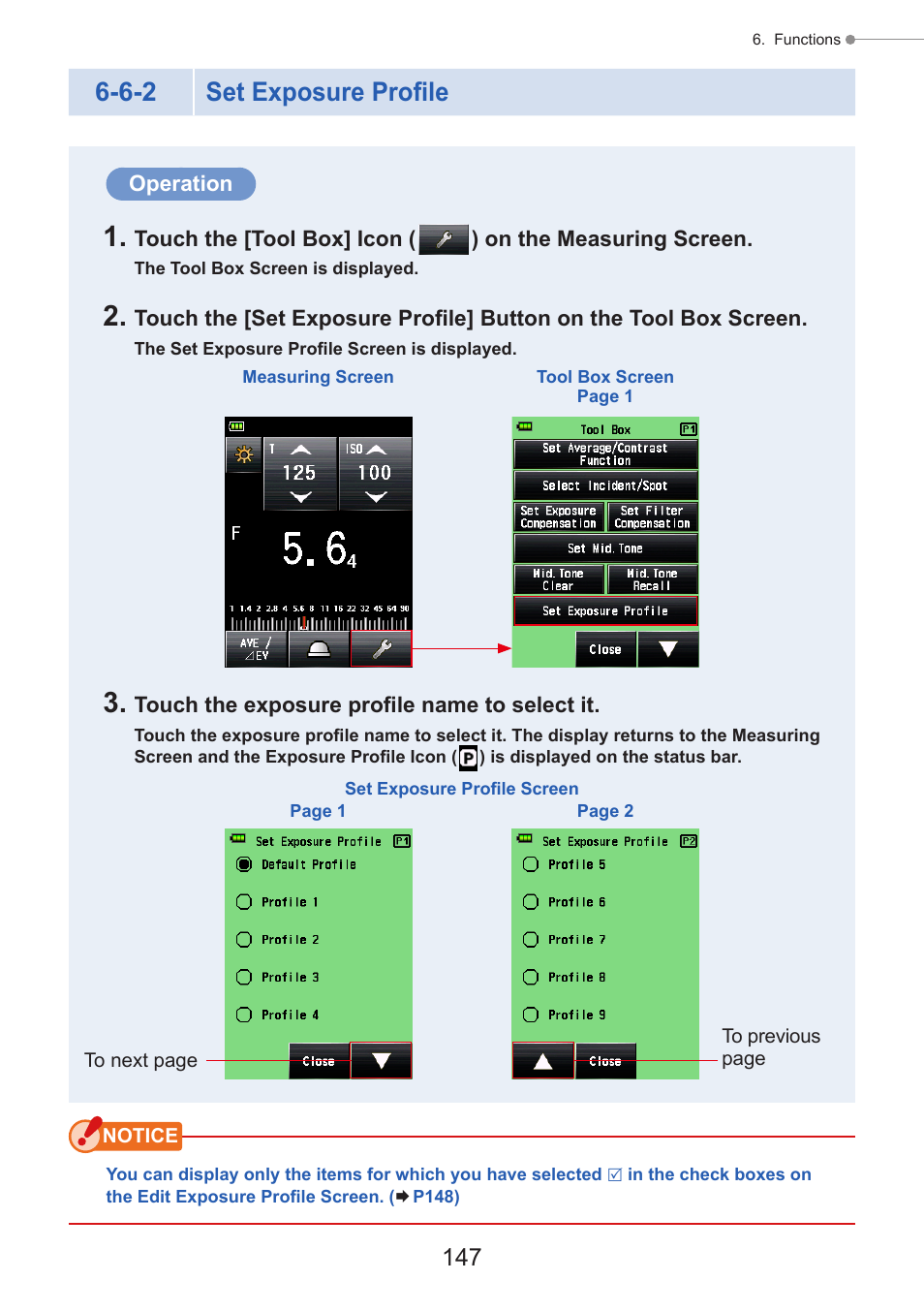 Set exposure profile, P147), 6-2 set exposure profile | Sekonic Speedmaster L-858D-U Light Meter User Manual | Page 161 / 223