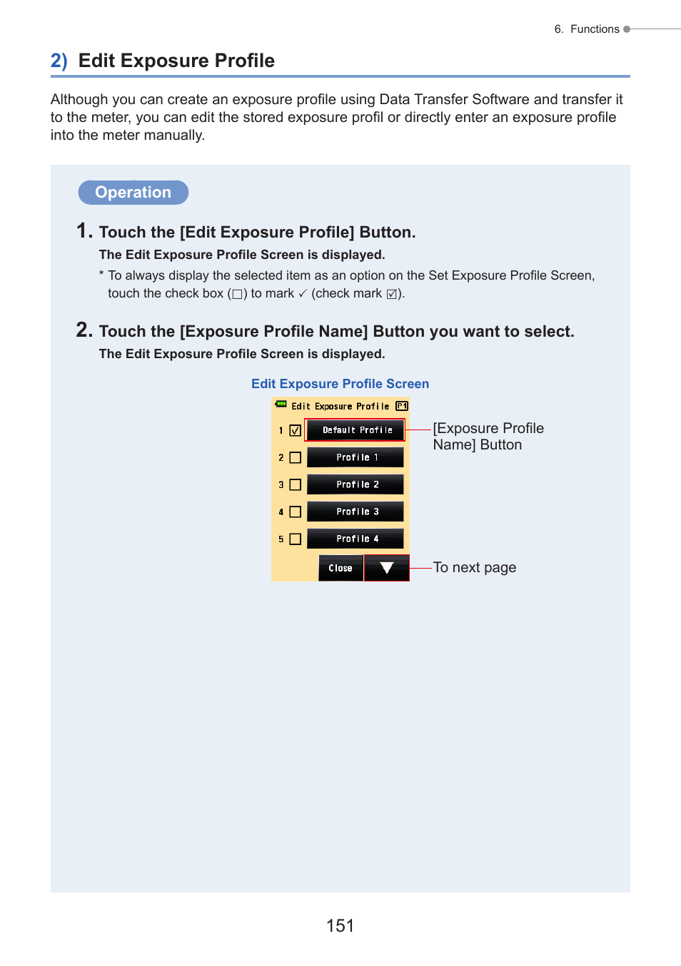 2) edit exposure profile | Sekonic Speedmaster L-858D-U Light Meter User Manual | Page 165 / 223