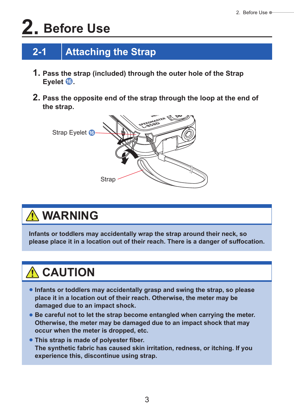 Before use, Attaching the strap, Warning | Caution, 1 attaching the strap | Sekonic Speedmaster L-858D-U Light Meter User Manual | Page 17 / 223