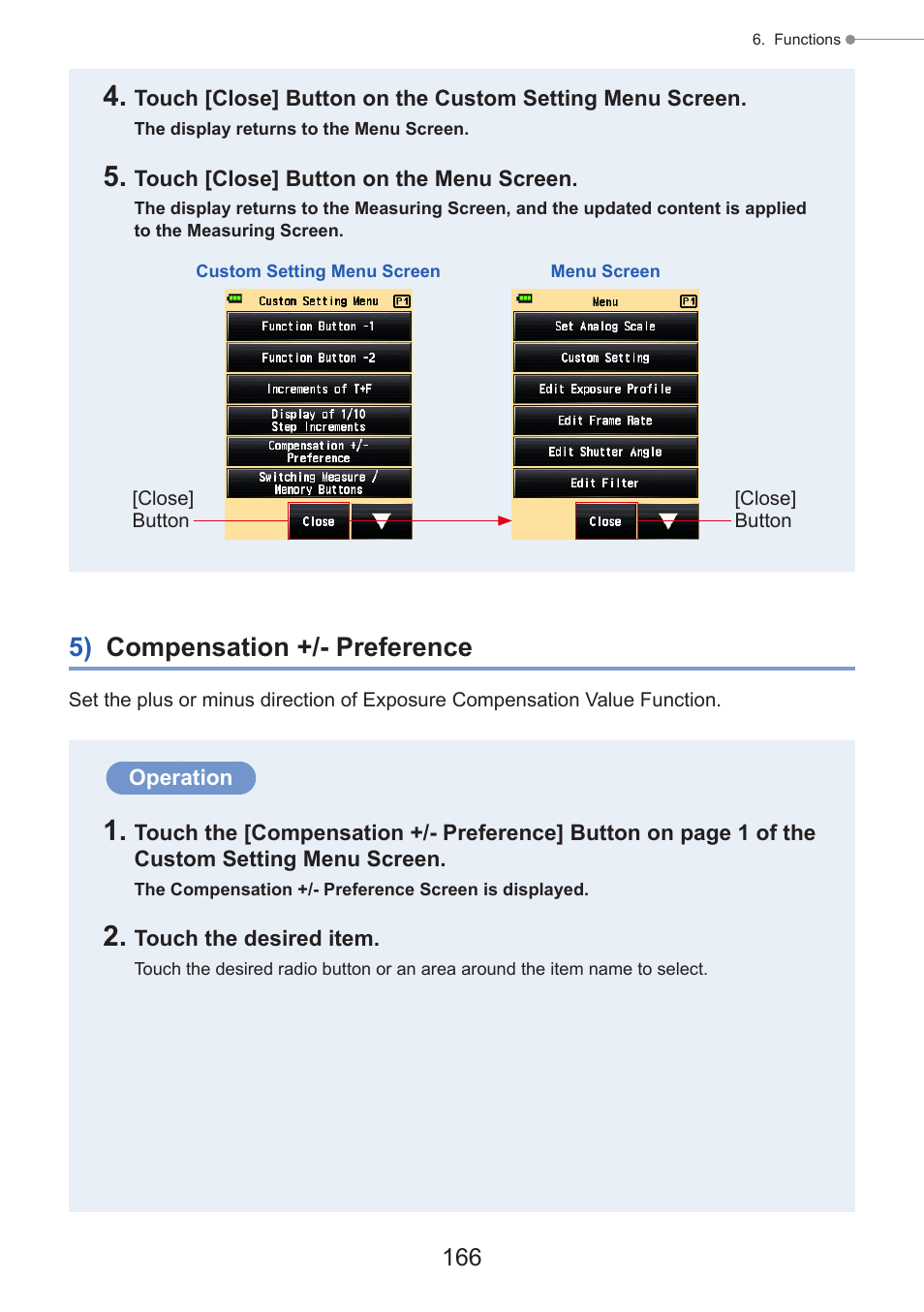 5) compensation +/- preference, P166) | Sekonic Speedmaster L-858D-U Light Meter User Manual | Page 180 / 223