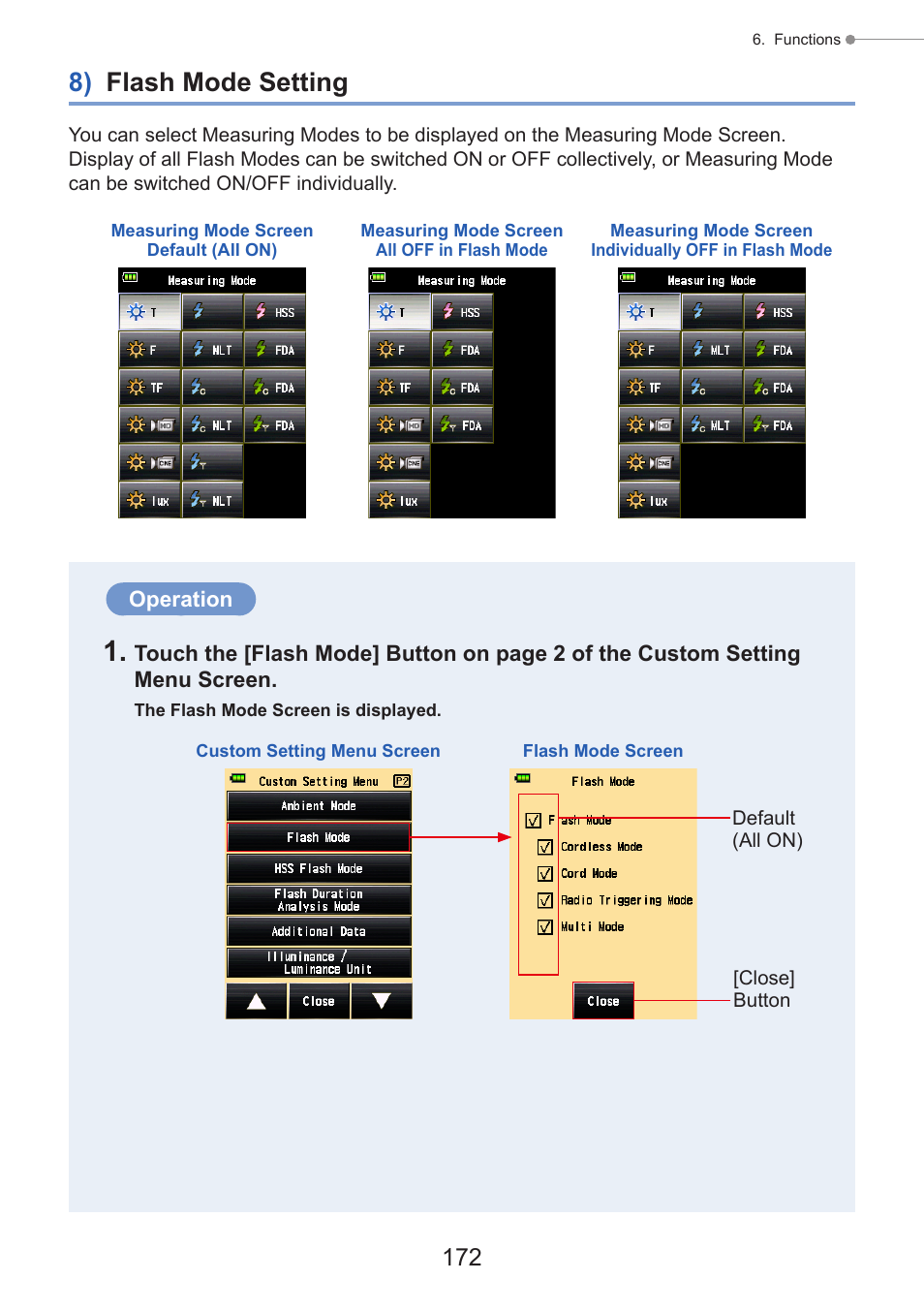 8) flash mode setting, P172) | Sekonic Speedmaster L-858D-U Light Meter User Manual | Page 186 / 223