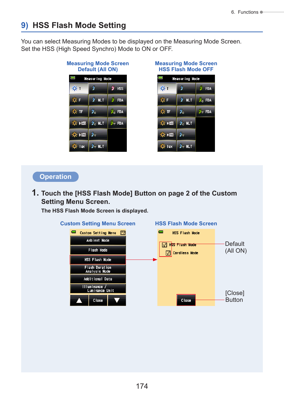 9) hss flash mode setting, P174) | Sekonic Speedmaster L-858D-U Light Meter User Manual | Page 188 / 223