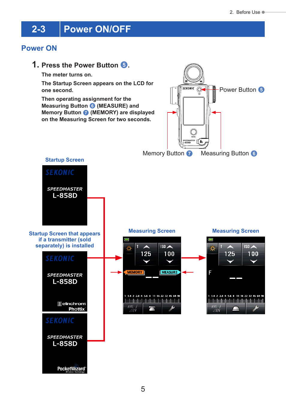 Power on/off, 3 power on/off, Power on | Sekonic Speedmaster L-858D-U Light Meter User Manual | Page 19 / 223