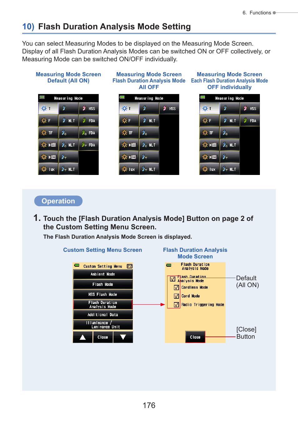 10) flash duration analysis mode setting, Analysis mode, P176) | Sekonic Speedmaster L-858D-U Light Meter User Manual | Page 190 / 223