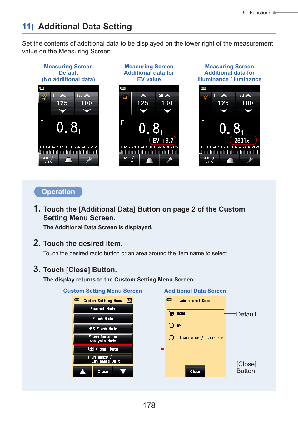 11) additional data setting, P178) | Sekonic Speedmaster L-858D-U Light Meter User Manual | Page 192 / 223